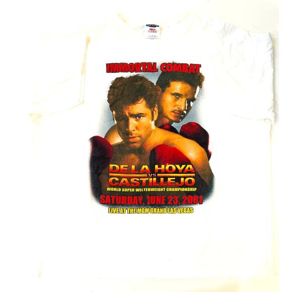 Vintage 2001 Oscar De La Hoya vs Castillejo Boxing T-Shirt Immortal Combat MGM L - Picture 1 of 7